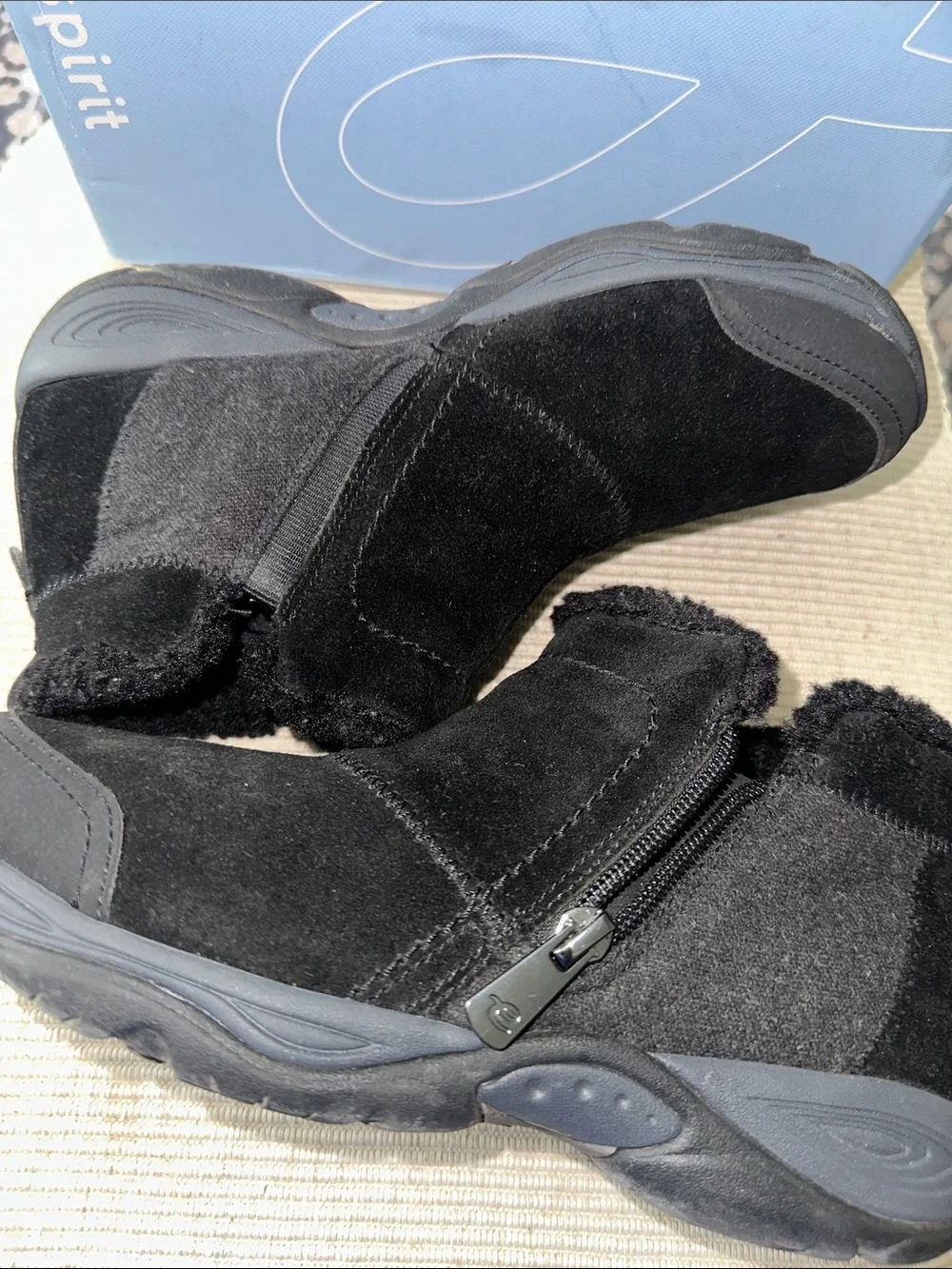 Easy Spirit Black Suede Embark Faux-Fur Ankle Boots
